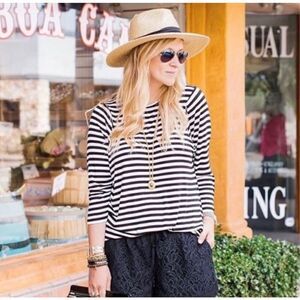 Cabi Bistro Black and White Striped Long Sleeve Top Medium #5188